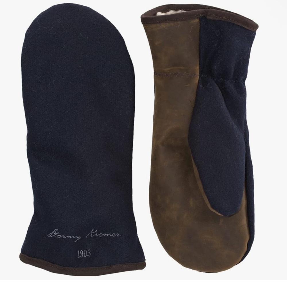 Stormy Kromer Unisex, Size S, Navy/Dark Leather, Wool Winter Tough Mitts